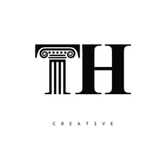 TH Law Prime Monogram Logo Design Classic Column & Legal Symbol