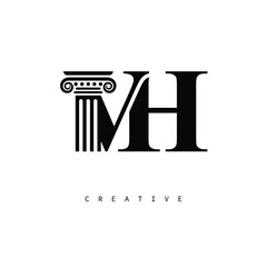VH Law Prime Monogram Logo Design Classic Column & Legal Symbol
