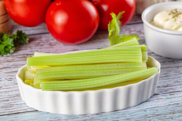 Dietary green celery stick heap