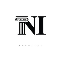 NI Law Prime Monogram Logo Design Classic Column & Legal Symbol