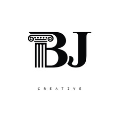 BJ Law Prime Monogram Logo Design Classic Column & Legal Symbol