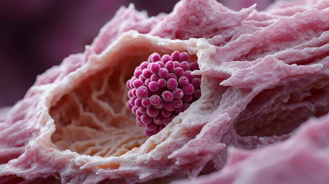 Pathology of human gallbladder disease Medical micrograph showing complex gallstone formation and cholelithiasis cellular structure within tissue for biology study