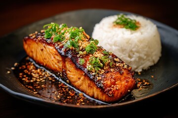 Delicious Grilled Salmon with Rice.