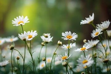 Wild daisies blooming in forest.