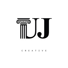 UJ Law Prime Monogram Logo Design Classic Column & Legal Symbol