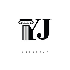 YJ Law Prime Monogram Logo Design Classic Column & Legal Symbol