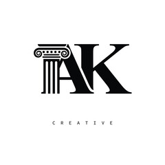 AK Law Prime Monogram Logo Design Classic Column & Legal Symbol