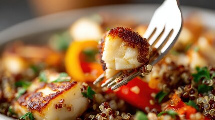 Delicious Quinoa Salad with Grilled Halloumi.