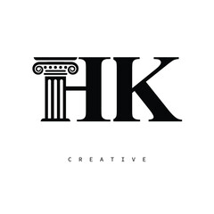 HK Law Prime Monogram Logo Design Classic Column & Legal Symbol