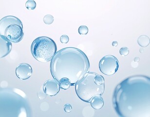 美容成分をイメージした透明な水の分子と気泡 ジェネレーティブAI