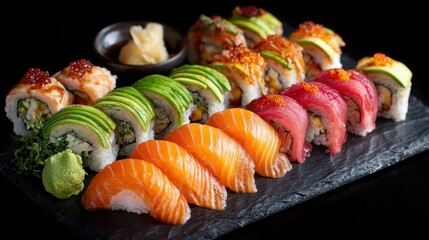 Delicious Sushi Platter with Fresh Ingredients and Variety.