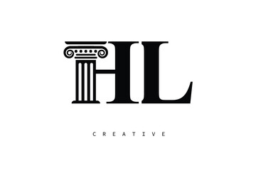 HL Law Prime Monogram Logo Design Classic Column & Legal Symbol
