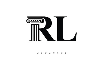 RL Law Prime Monogram Logo Design Classic Column & Legal Symbol