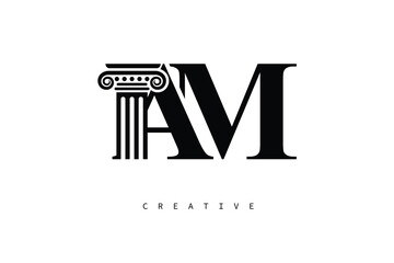 AM Law Prime Monogram Logo Design Classic Column & Legal Symbol
