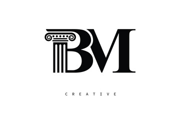 BM Law Prime Monogram Logo Design Classic Column & Legal Symbol