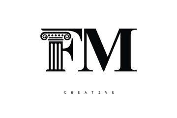 FM Law Prime Monogram Logo Design Classic Column & Legal Symbol