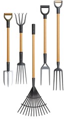 Illustration of various garden tools