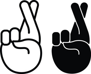 Obraz premium Fingers Crossed Hand Gesture Icon Set – Luck and Hope Symbols in Outline and Solid Styles..eps