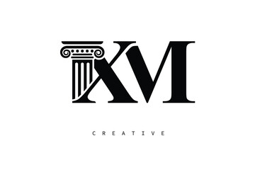 XM Law Prime Monogram Logo Design Classic Column & Legal Symbol
