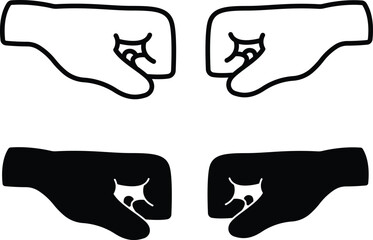 Hand Punch Gesture Icons – Outline and Solid Vector Symbol Set..eps