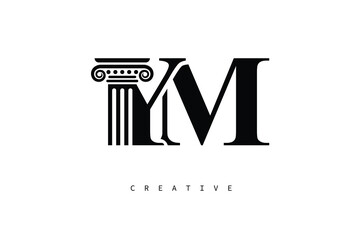 YM Law Prime Monogram Logo Design Classic Column & Legal Symbol