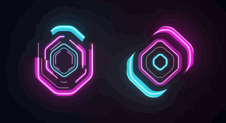 Futuristic Glowing Hexagon Portal Graphic Element Dark Background