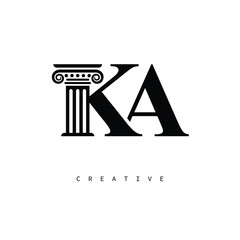 KA Law Prime Monogram Logo Design Classic Column & Legal Symbol