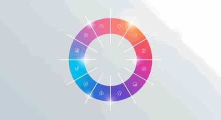 Infographic Wheel Chart Concept With Colorful Sections And Thin Lines