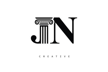 JN Law Prime Monogram Logo Design Classic Column & Legal Symbol