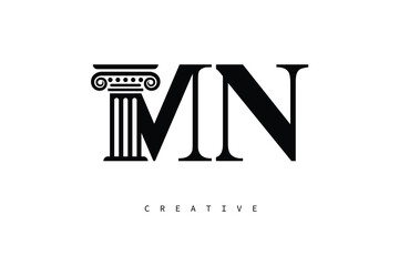 MN Law Prime Monogram Logo Design Classic Column & Legal Symbol