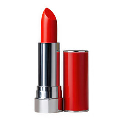 Obraz premium Classic red lipstick tube silver base and cap open for perfect makeup application transparent background