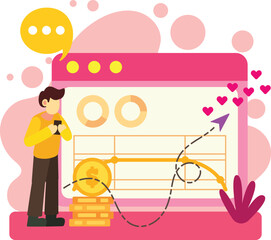 Man analyzing social media marketing growth illustration