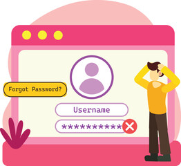 Man forgot password on login page illustration