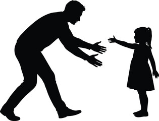 Parent and child silhouette, emotional family moment, black vector illustration, caring adult reaching child, love connection, reunion pose, relationship graphic element