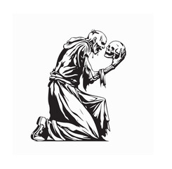 Zombie Hand Holding Skull Halloween Horror Vector Image on white background