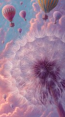 Dreamy Sky with Hot Air Balloons and Fluffy Clouds.