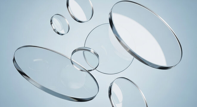 Transparent disks floating in mid-air creating abstract composition