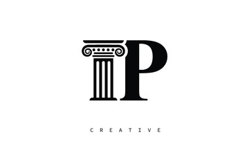 IP Law Prime Monogram Logo Design Classic Column & Legal Symbol