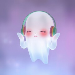 baby girl with headphones on white