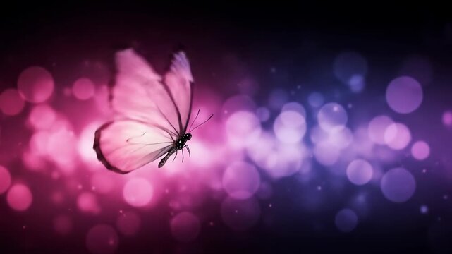 Elegant butterfly in flight against a dreamy, colorful bokeh background.