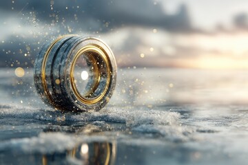 Golden Orb on Frozen Landscape