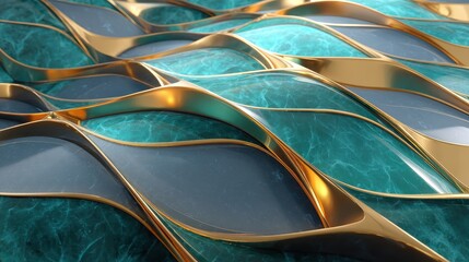 Elegant Abstract Wavy Gold and Teal Surface Background.
