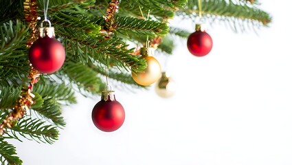 Christmas tree branch with red and gold ornaments