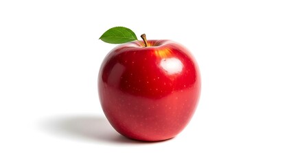 Red Apple with Green Leaf.