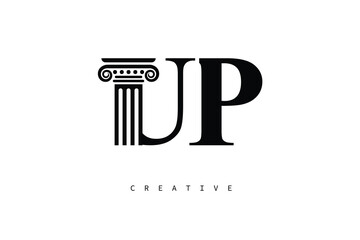 UP Law Prime Monogram Logo Design Classic Column & Legal Symbol