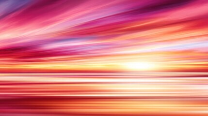 Vibrant sunset over a tranquil sea, with colorful streaks in the sky and gentle waves reflecting the light