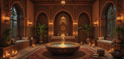 Detailed Digital Illustration  An Exotic Spa Experience by Candlelight