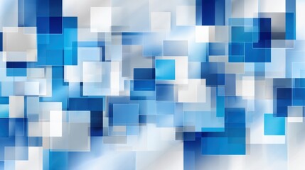 Abstract blue and white geometric pattern with overlapping squares and rectangles creating a dynamic visual effect