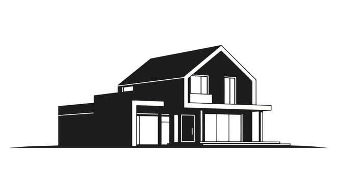Minimalist Modern House Illustration Showcasing Clean Lines and Geometric Design for Architectural Visualization and Real Estate Promotion - Powered by Adobe