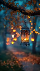 Enchanted Lantern - A Warm Glow in the Autumn Woods.